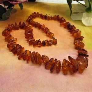 Natural Polished Cognac Amber Hand Tied Nugget Necklace ~ Baltic Amber Necklace